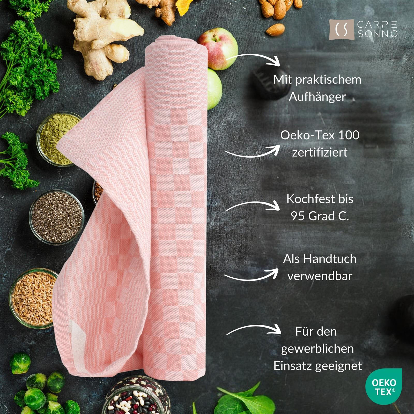Thumbnail - Carpe Sonno Geschirrtücher, Rosa, Textil, Kariert, Rechteckig, 50x70 cm, Oeko-Tex® Standard 100, Kochen, Geschirrtücher ...