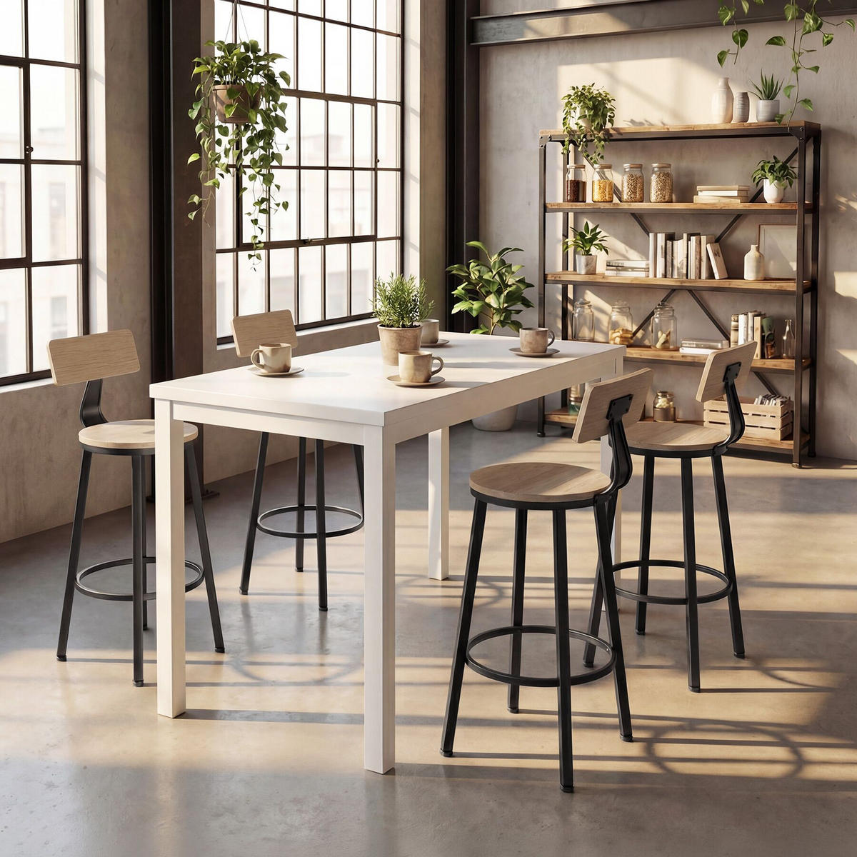SET BARHOCKER Poole, Sitzhöhe 73 cm, Industrial Holz hell, Eiche Sonoma - Naturfarben, Holzwerkstoff/Textil (54/101.5/54cm) - tectake