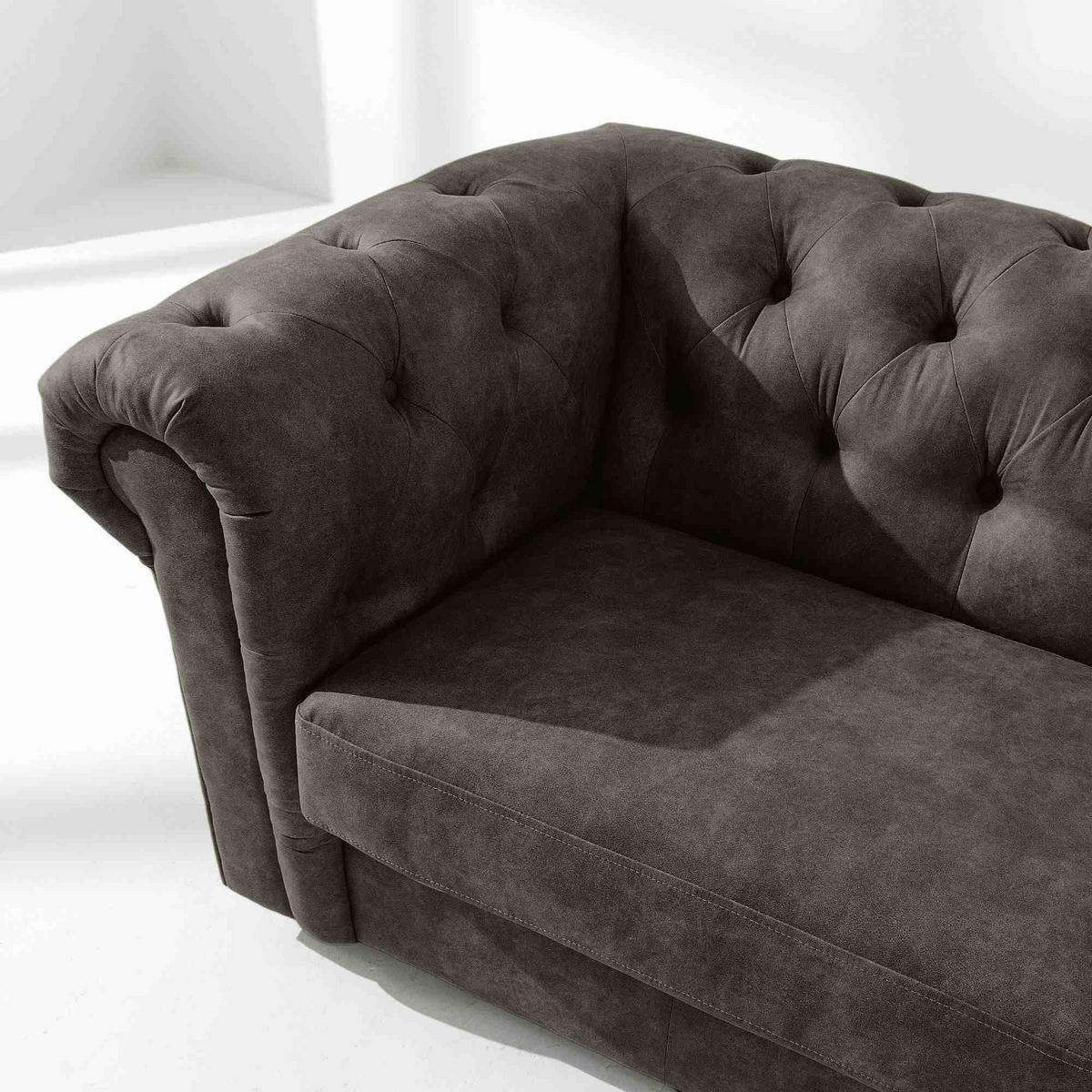 3-SITZER-SOFA GRAVO Chesterfield, Kunstleder - Wengefarben/Graphitfarben, Leder/Holz (202/72/95cm) - KONSIMO®