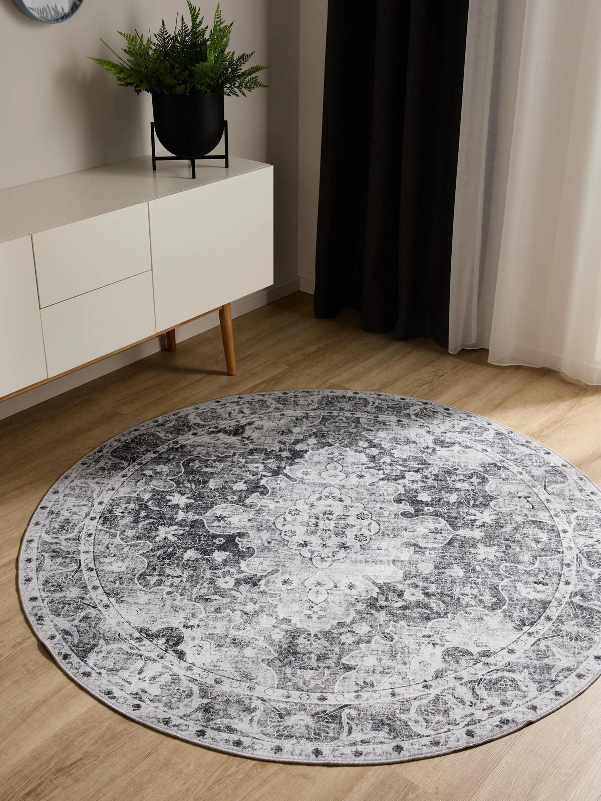 VINTAGE-TEPPICH George waschbar ø 120 cm rund - Anthrazit, Kunststoff (120/120cm) - benuta