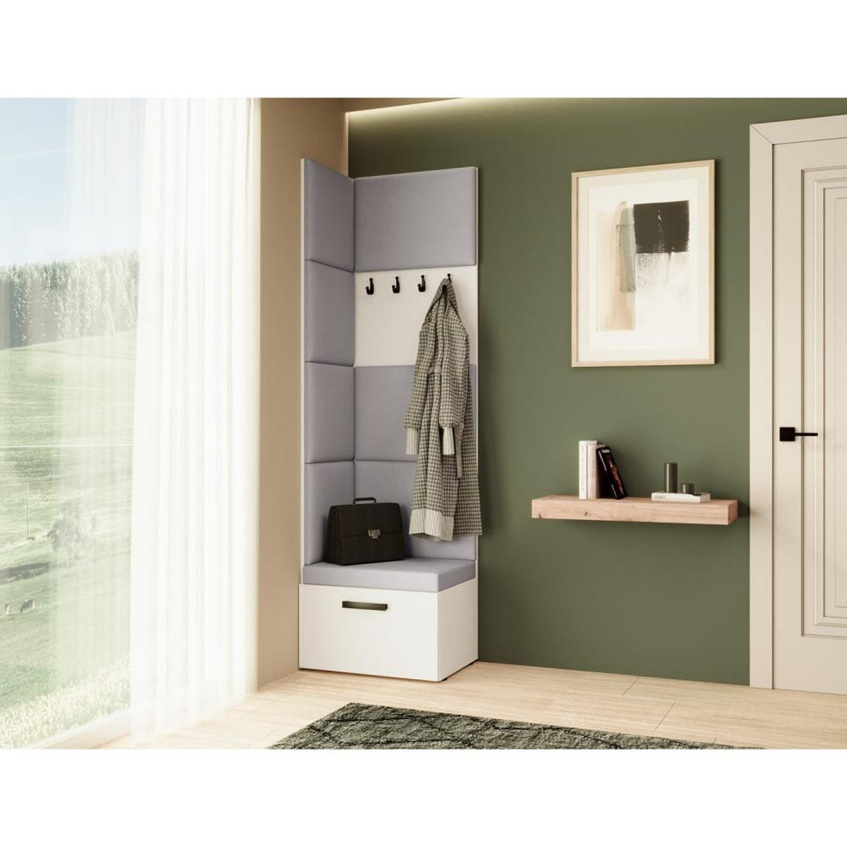 GARDEROBE Margaret V 81/203/43 mit gepolsterten Paneelen - Schwarz/Weiß, Holzwerkstoff/Kunststoff (60/206.5/42cm) - Beautysofa
