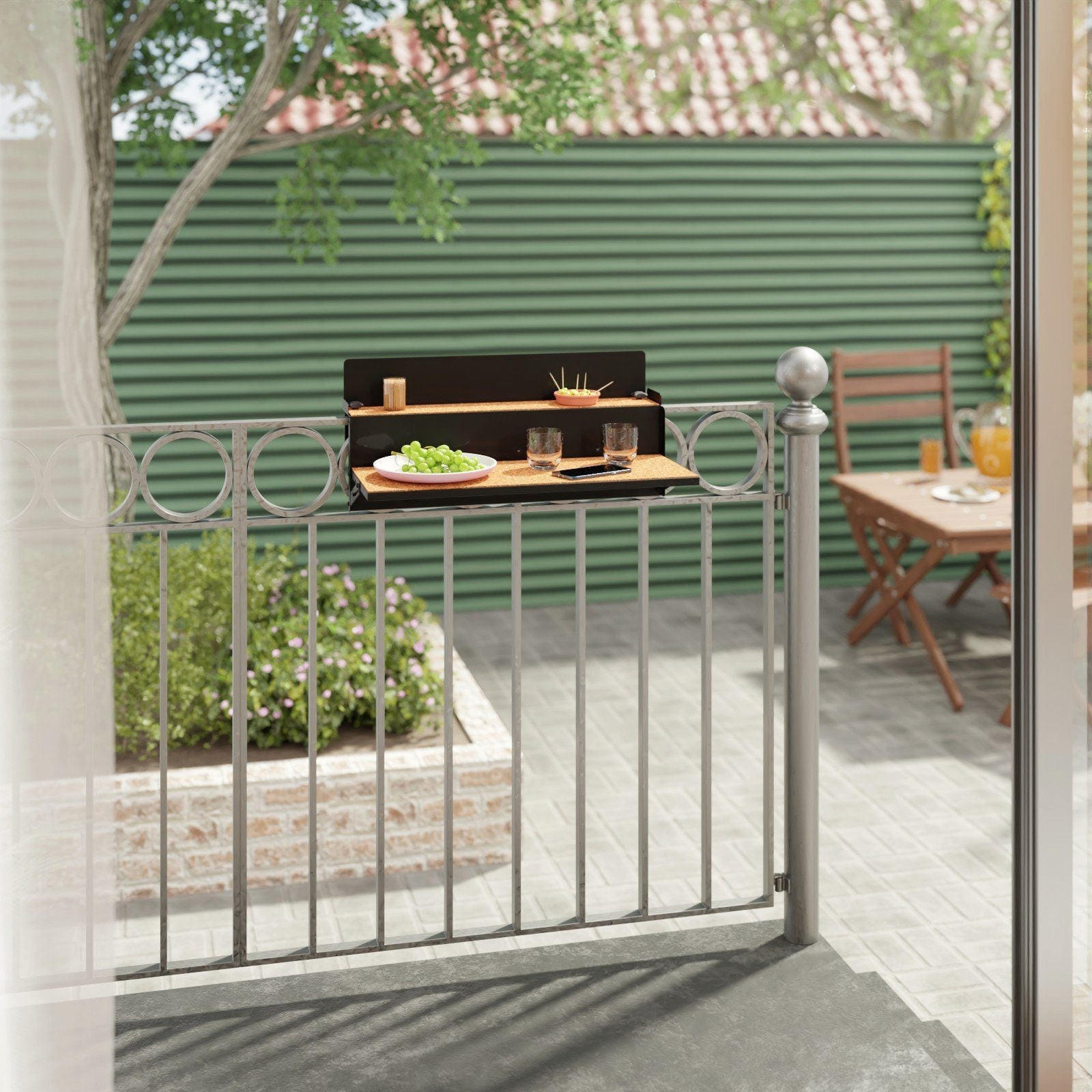 BALKONTISCH – hängend – LEVIRA – Modell 64 – Metall – Schwarz – 64x35x29 cm - Schwarz, Metall (35/64/29cm) - Letti Moderni