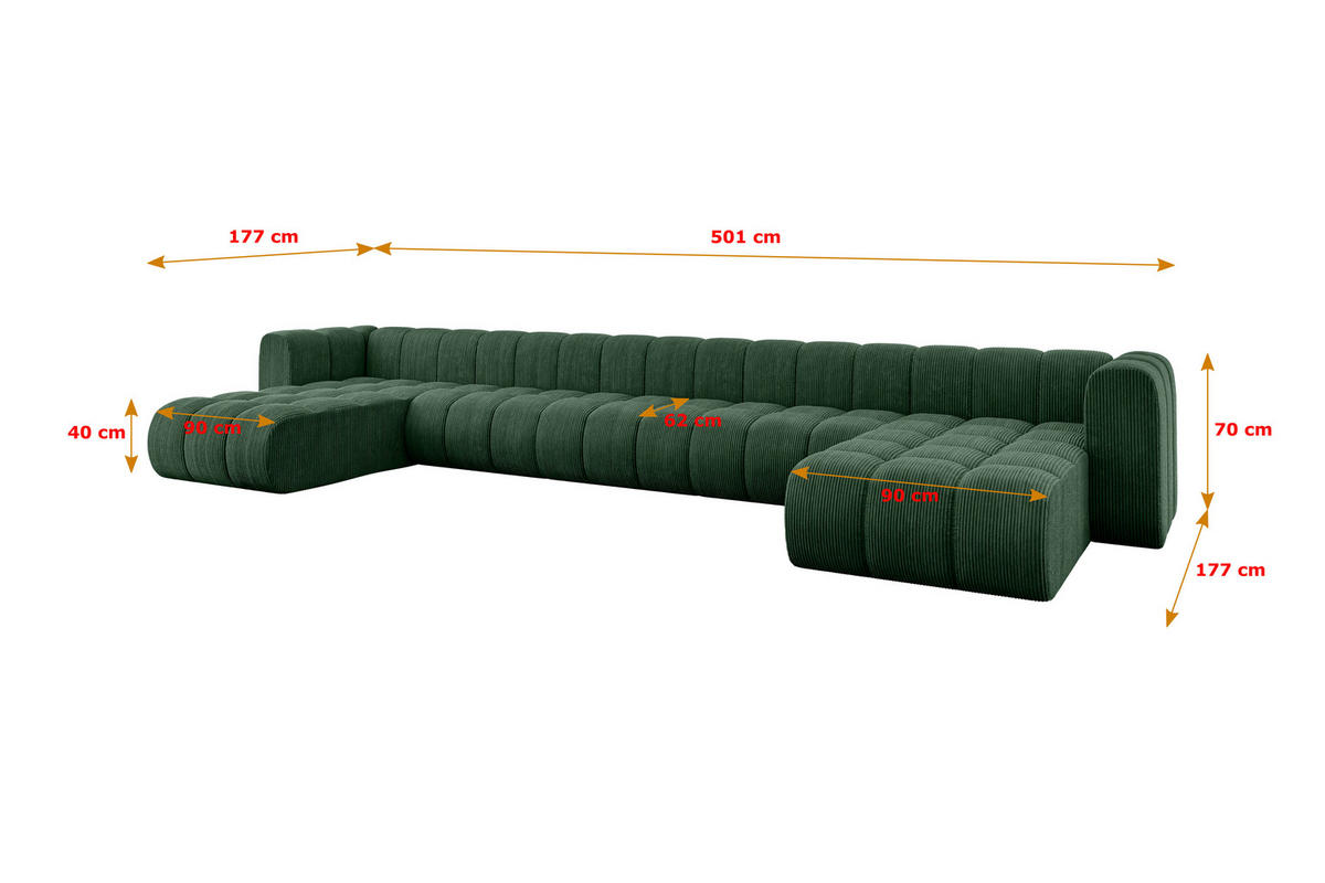 WOHNLANDSCHAFT modulares Sofa Joren-U3 - 501x177x70 cm Grün - Grün, Holzwerkstoff/Textil (501/70/177cm) - ALTDECOR
