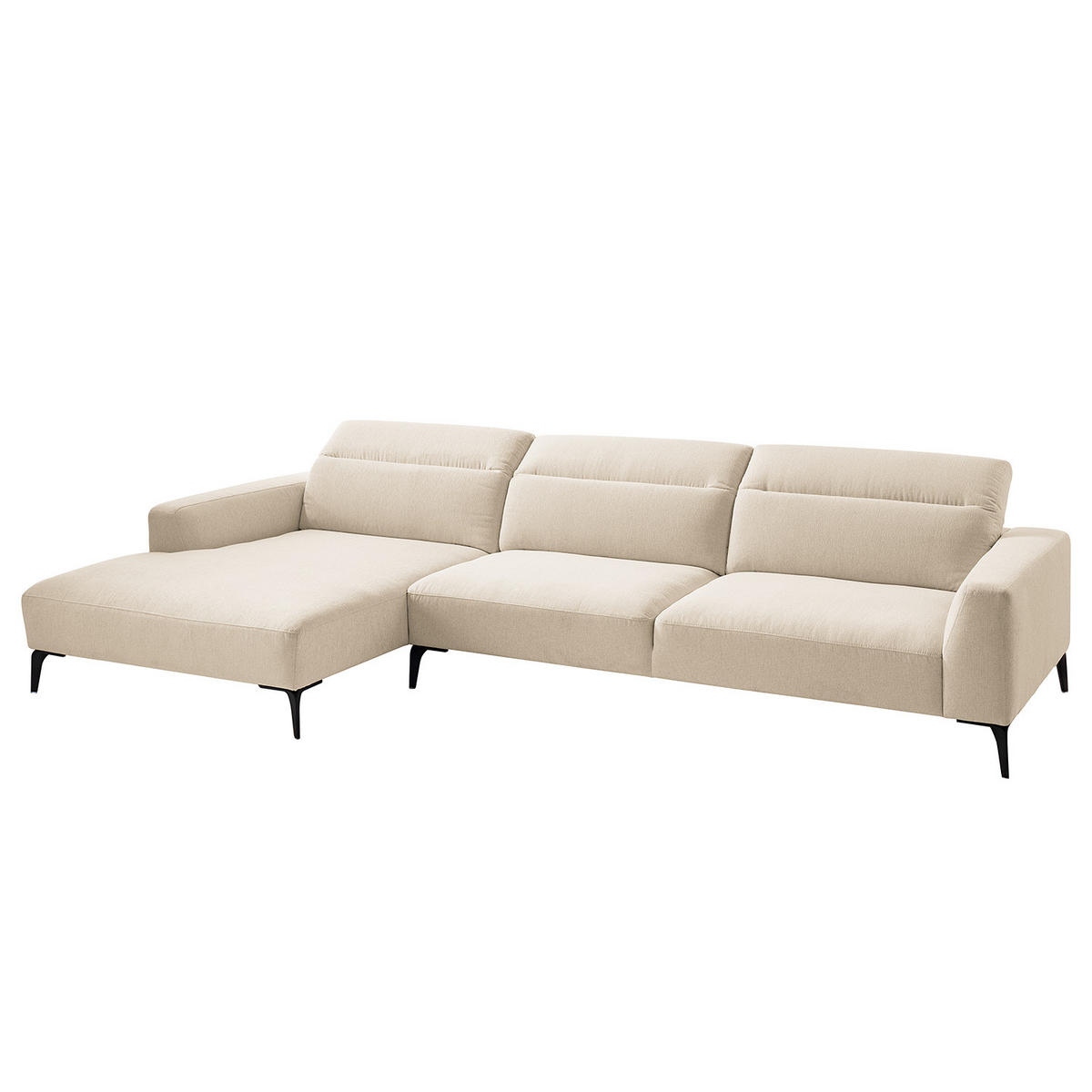 ECKSOFA mit Longchair - Beige/Schwarz, Textil/Metall (328/180cm) - home24
