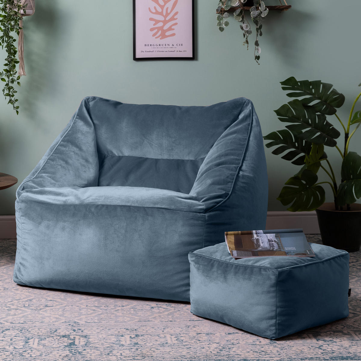 SITZSACK Sessel mit Sitzpouf - Hellblau, Kunststoff (100/80/80cm) - icon