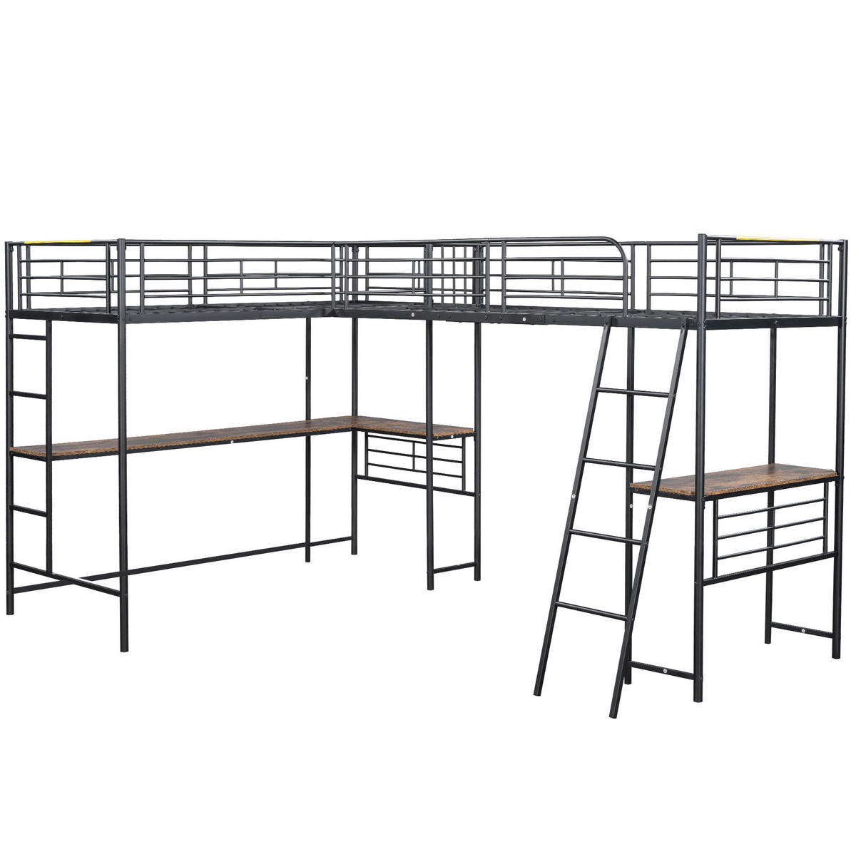 VISOKA postelja 90/200 cm črna z mizo in dvojnimi stopnicami iz kovine in MDF - črna, kovina (90/200cm) - OKWISH