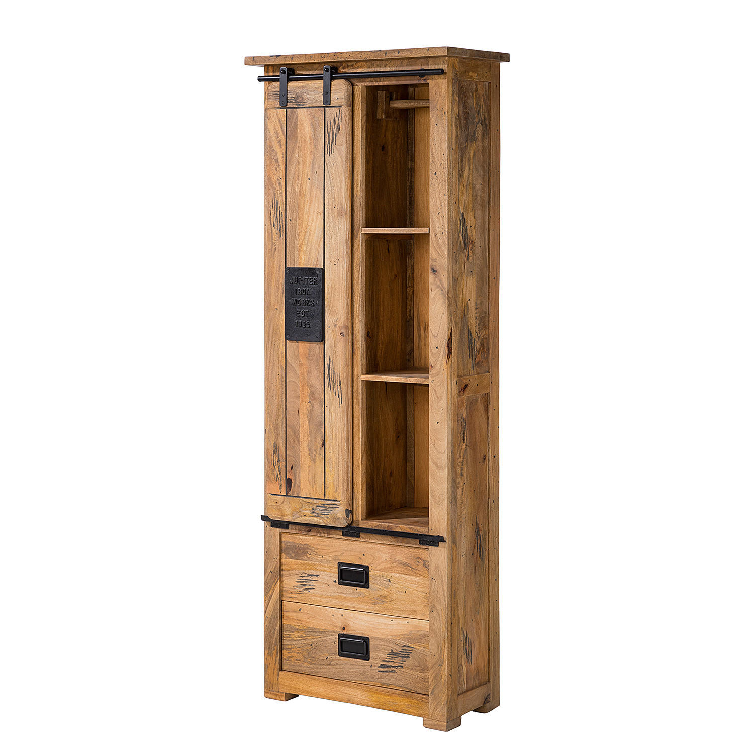 HOCHSCHRANK - Mango massiv / Eisen - Mango / Schwarz - Braun, Holz/Metall (70/195/35cm) - home24