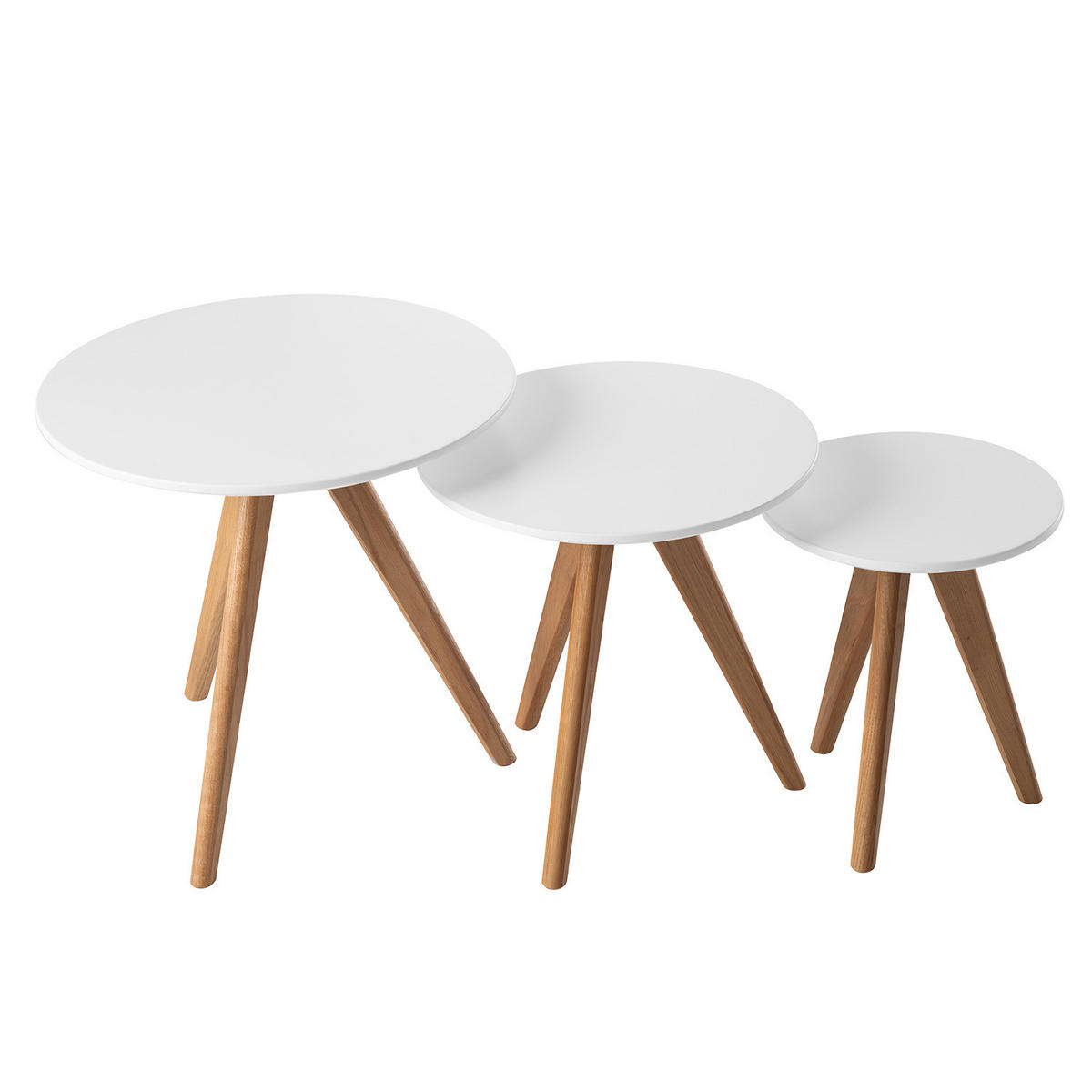 BEISTELLTISCH - 3-teilig - Eiche teilmassiv - Weiß / Eiche - Braun/Weiß, Holz/Holzwerkstoff (48/48/45cm) - home24