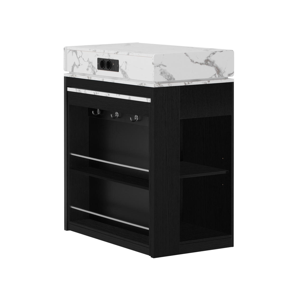 KUCHYŇSKÝ ostrůvek 83/46–146,5/96 cm s výsuvnou deskou, úložným prostorem a zásuvkami, MDF a sklo, Černá - černá, kompozitní dřevo (83/96/46cm) - Redom