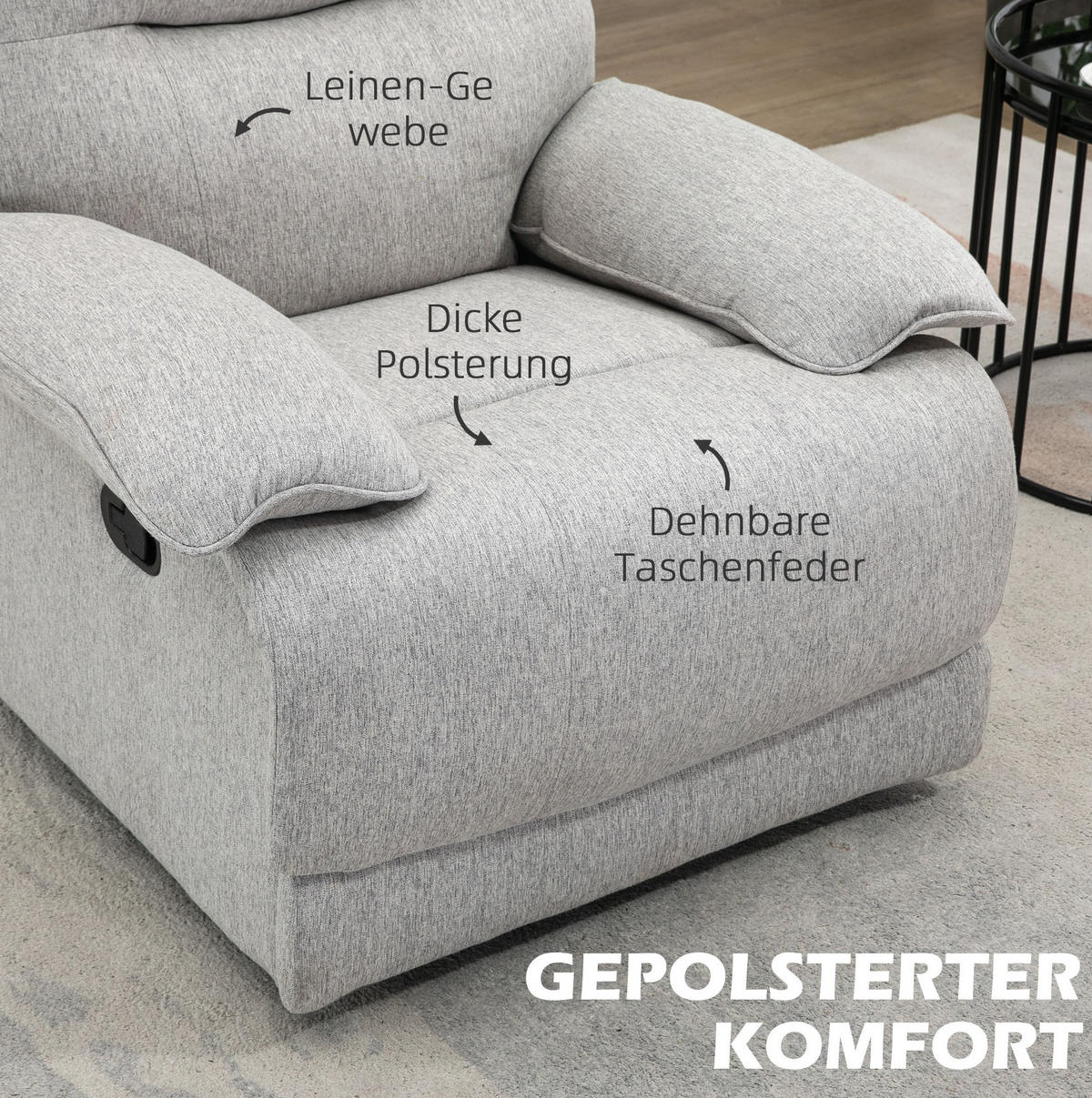 RELAXSESSEL 89/101/98 cm Hellgrau aus Polyester mit Liegefunktion - Hellgrau, Textil (98/101/89cm) - OKMYHOME