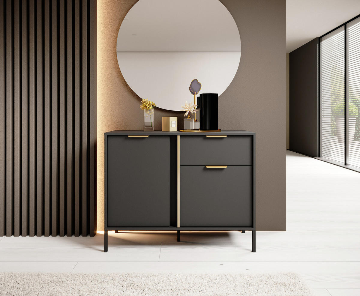 SIDEBOARD Valdi D 103 cm Anthrazit / Gold - mit 2 Türen und 1 Schublade - Anthrazit/Gelb, Holz/Holzwerkstoff (103/81/39cm) - Ravio