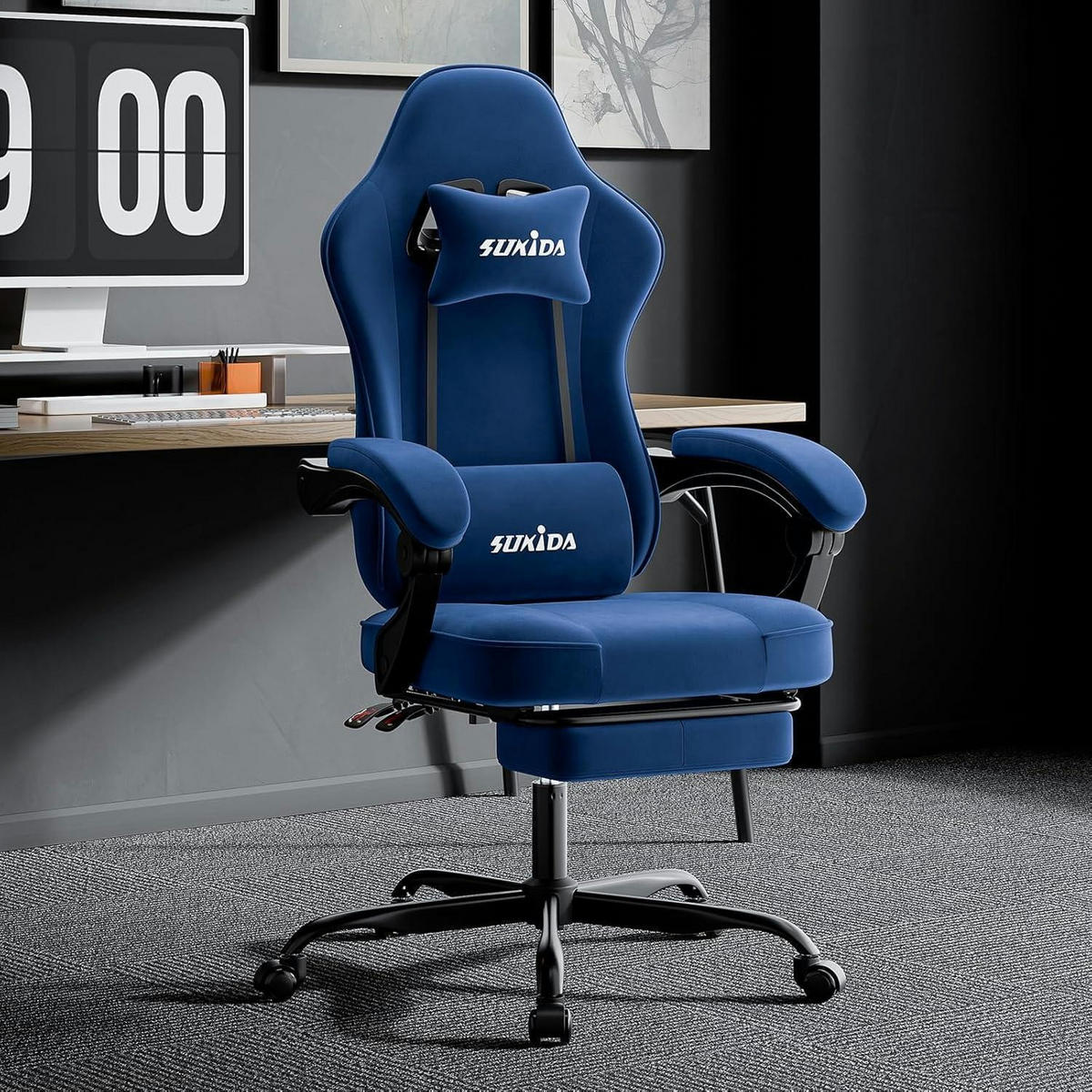 GAMING Stuhl mit Fußstütze Blau Stoff - Blau, Textil (62/130/49cm)