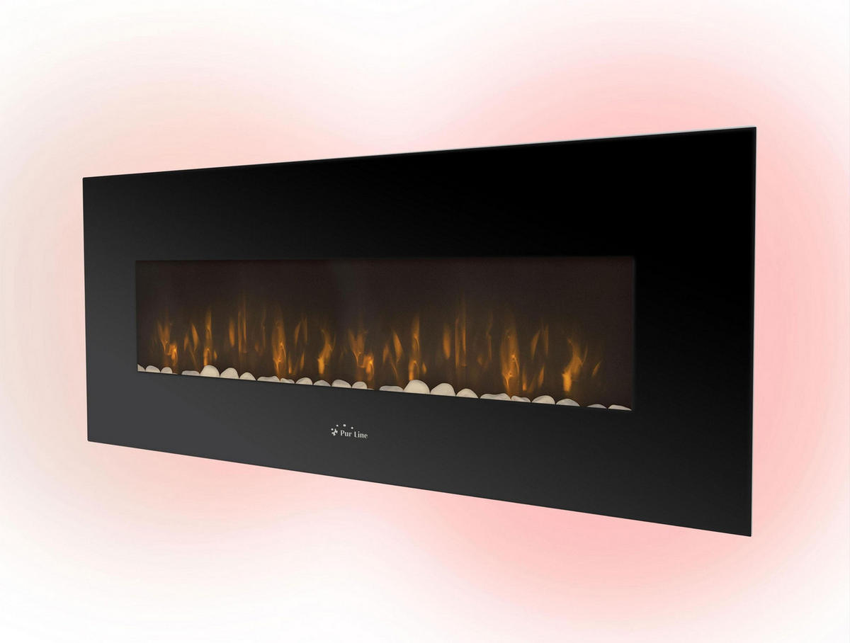 ELEKTROKAMIN Schwarz Wandmodell mit Heizung 2000 W - Schwarz, Glas (140/56/11cm) - Purline