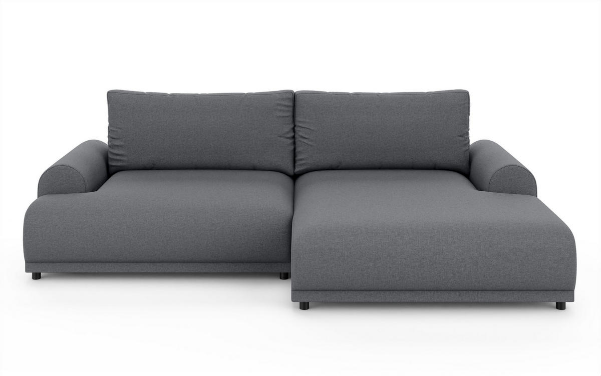 ECKSOFA mit Schlaffunktion, Bettkasten, extrabreite Ottomane rechts, abgerundete Armlehnen, B240/T145/H81 cm, Strukturstoff Dunkelgrau / 21033 - Dunkelgrau/Schwarz, Kunststoff/Textil (240/145cm) - luma-home