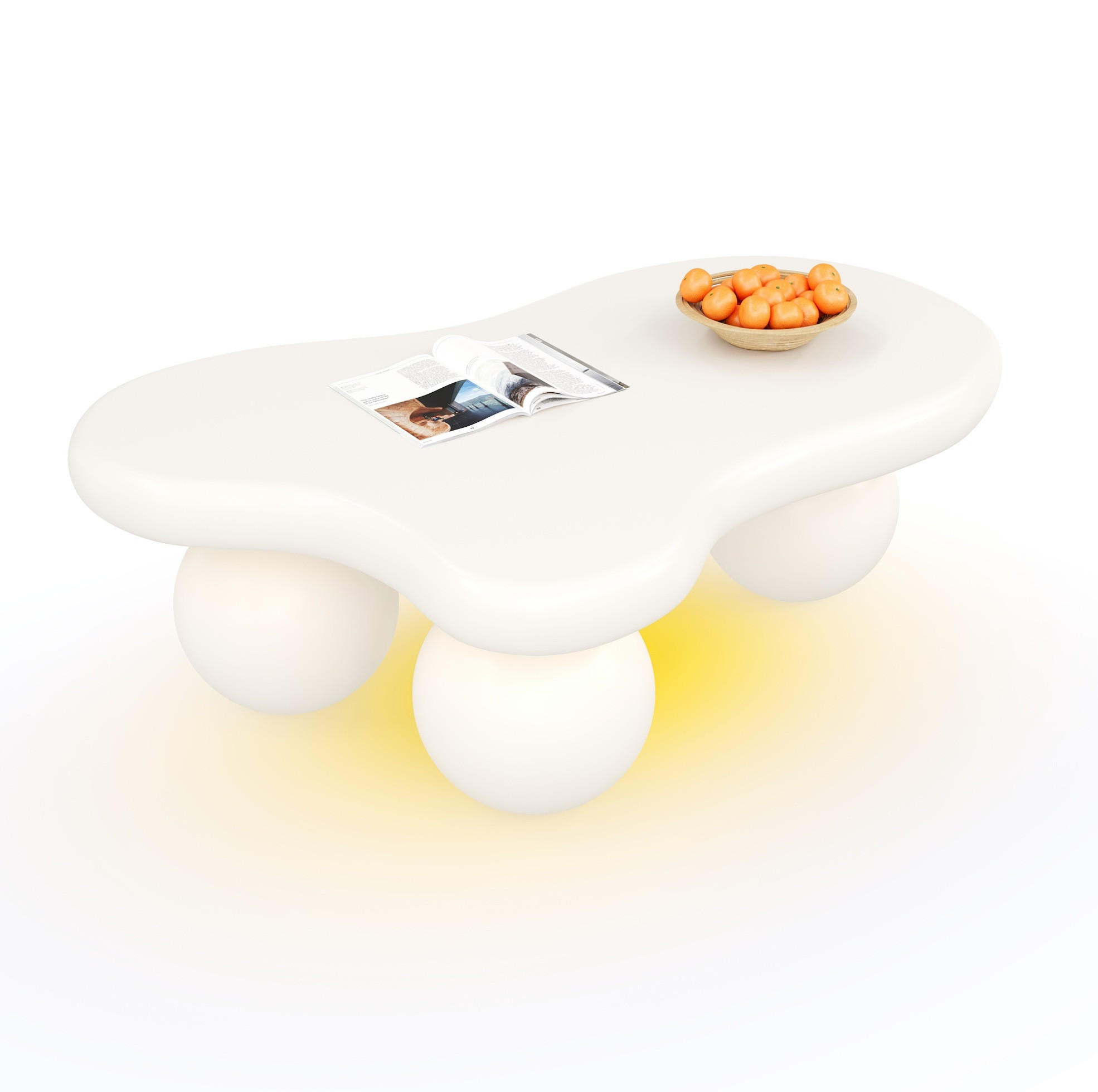 COUCHTISCH 95/62,5/32 cm mit LED-Beleuchtung, wolkenförmigem Design und MDF-Oberfläche, Weiß - Weiß, Holzwerkstoff (95/62.5/32cm) - Redom
