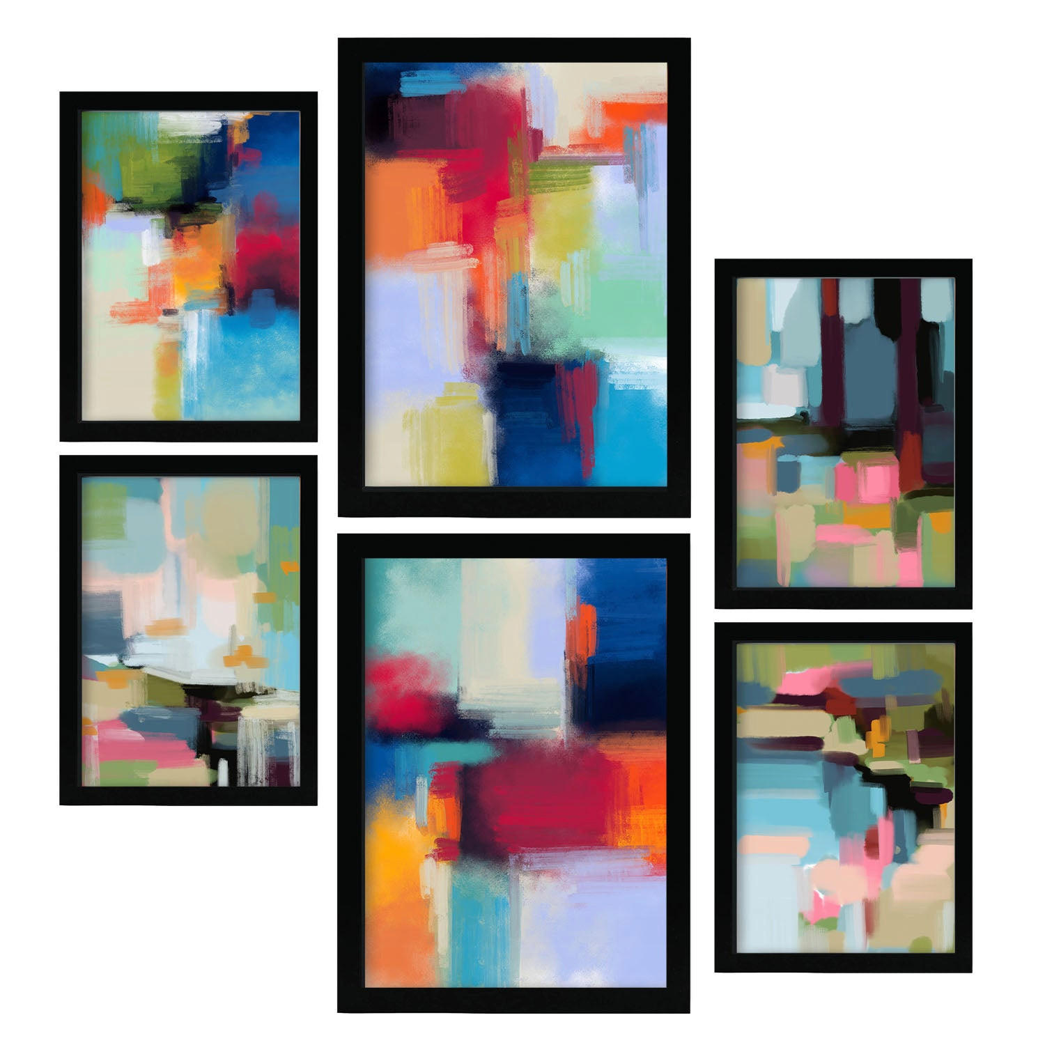 POSTER Set Mit 6 Victorian Shades 1 In Farbenfrohe Abstracts Ästhetische Dekorative Gemälde Für Ihr Wohnzimmer Zuhause A3 & A4 Schwarzer Rahmen - Schwarz, Papier (29/3cm) - Nacnic