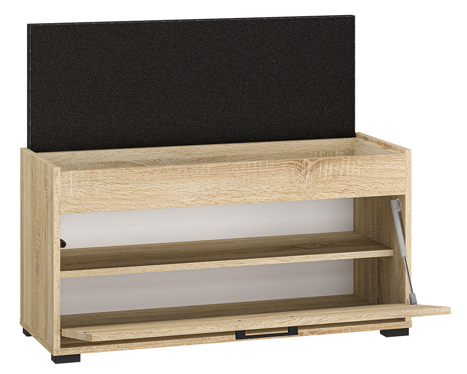 SCHUHBANK Caro Sonoma Eiche hell / schwarz 90 / 34 / 48cm - Schwarz/Braun, Holz/Holzwerkstoff (90/48/34cm) - Feldmann-Wohnen