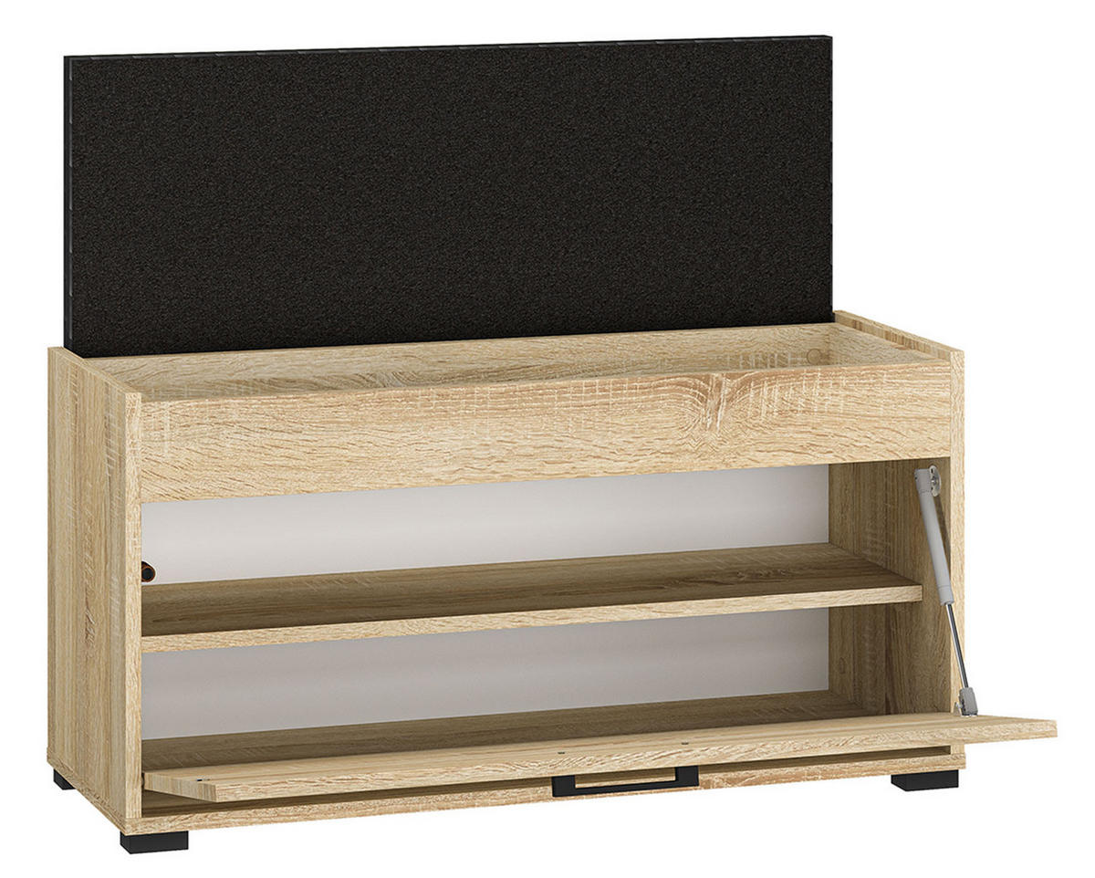SCHUHBANK Caro Sonoma Eiche hell / schwarz 90 / 34 / 48cm - Schwarz/Braun, Holz/Holzwerkstoff (90/48/34cm) - Feldmann-Wohnen