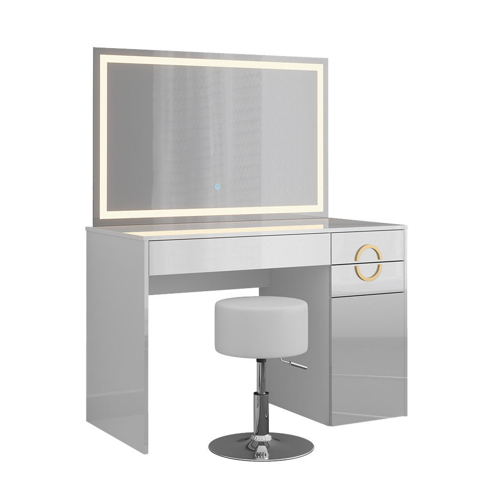 SCHMINKTISCH Adela Weiß 115 cm mit LED Spiegel und Hocker - Weiß, Holzwerkstoff (115/76.4/55cm) - Vicco
