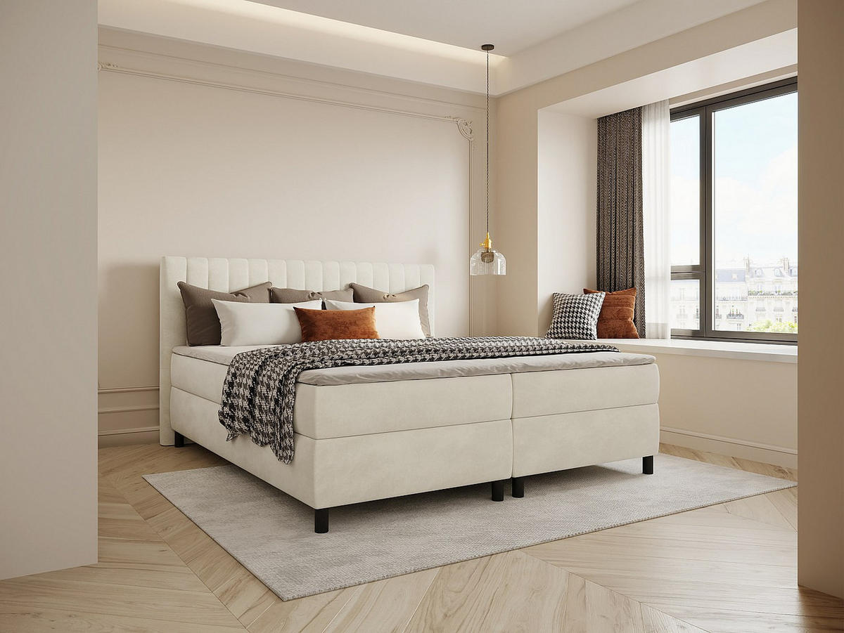 BOXSPRINGBETT - 2 Personen - stoff - beige Donisi - Beige, Textil (90/200cm) - Vente-Unique