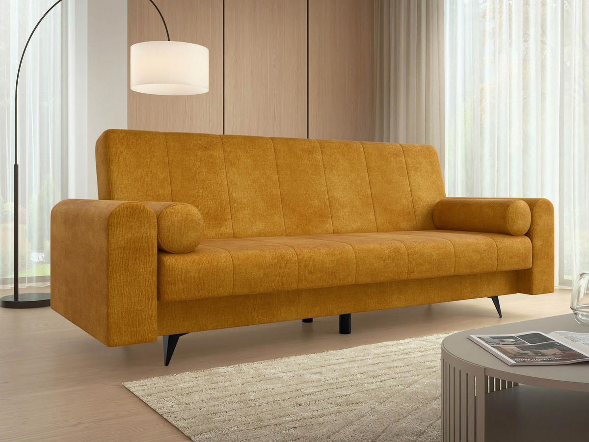 SCHLAFSOFA Zuri - Currygelb/Schwarz, Holz/Textil (240/93/91cm) - MIRJAN24