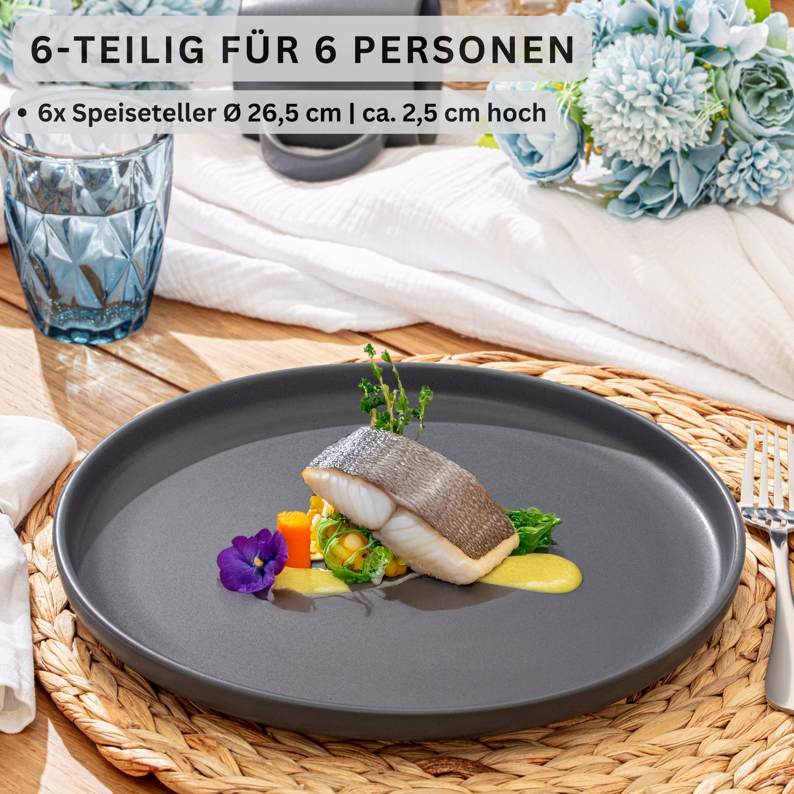 SPEISETELLER LEEDS NIGHTSKY - 6 teilig aus Steingut - Dunkelgrau, Stein (26.5cm) - Sänger