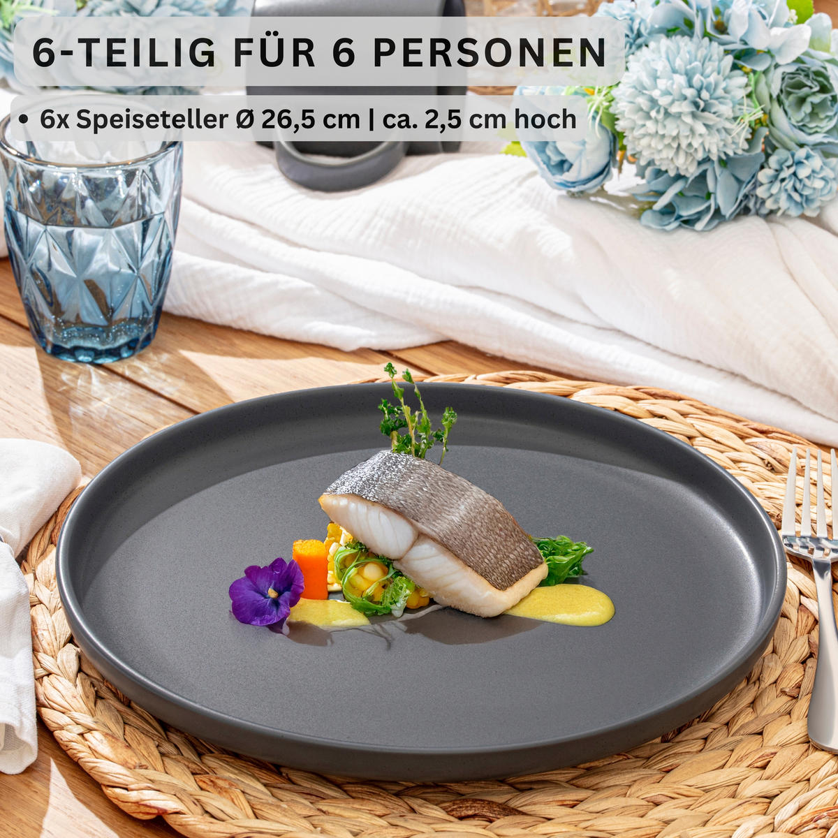 SPEISETELLER LEEDS NIGHTSKY - 6 teilig aus Steingut - Dunkelgrau, Stein (26.5cm) - Sänger