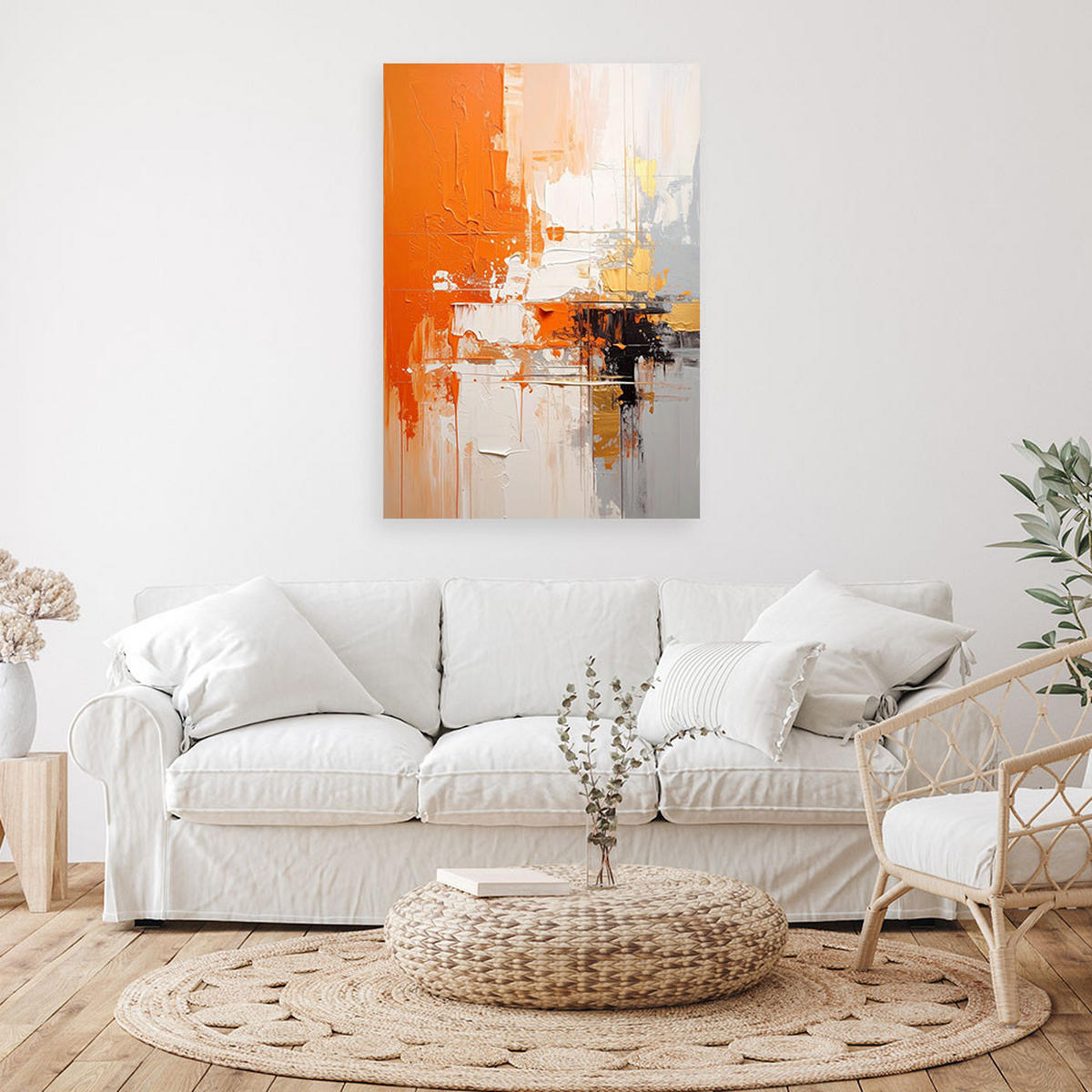 BILD auf Leinwand, Orangefarbene Abstraktion mit leichten Reibungen und Textur - Orange, Textil (80/120cm) - Feeby
