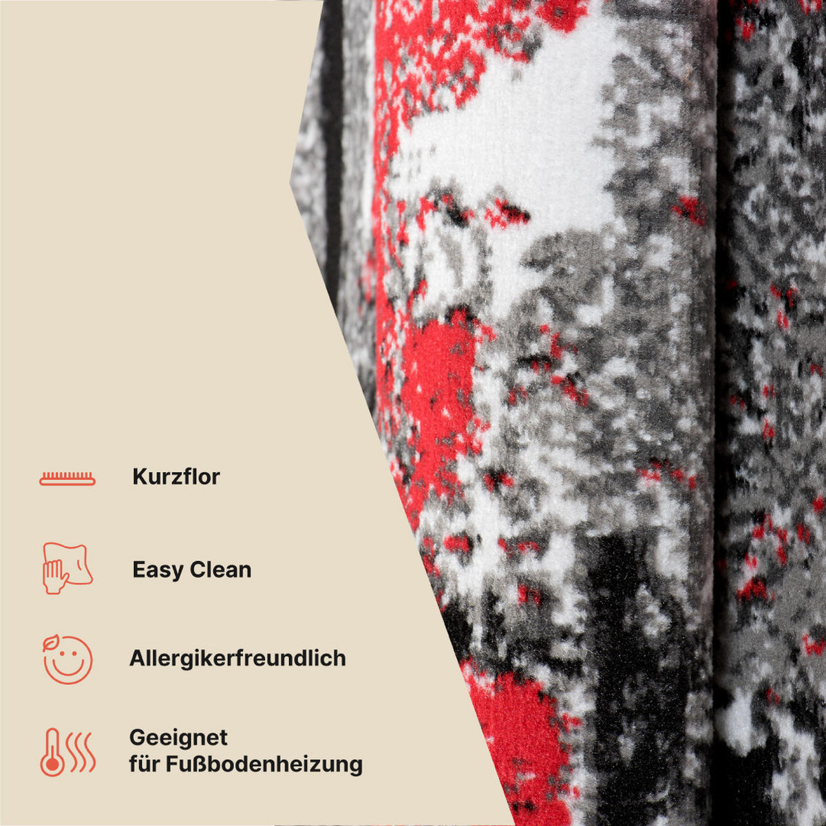 TEPPICH MAYA Rot Meliert Streifen Splash 80/150 cm - Rot, Textil (80/150cm) - Tapiso