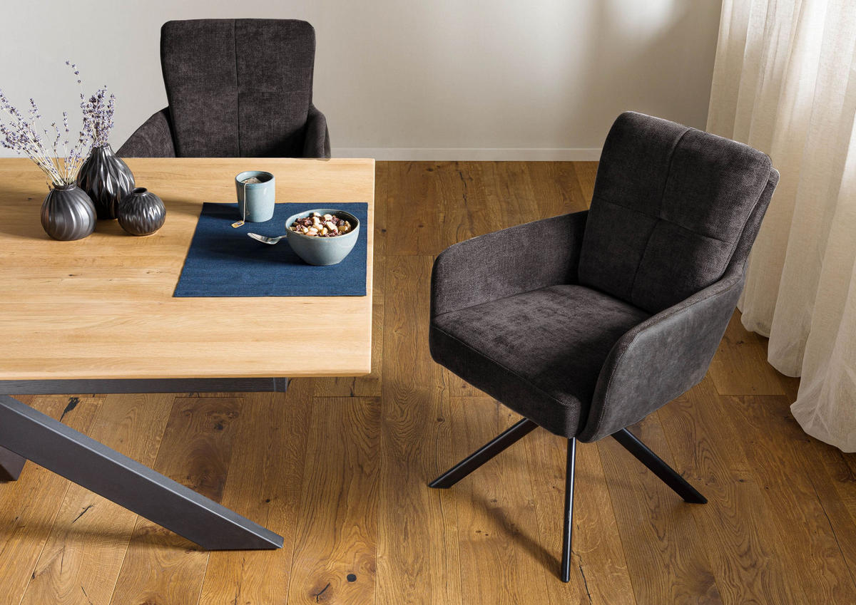 STUHL 100% Polyester 57 x 67 x 87 cm dunkelgrau / grau POLSTERSTÜHLE - Grau, Kunststoff (57/87/67cm) - Massivmoebel24