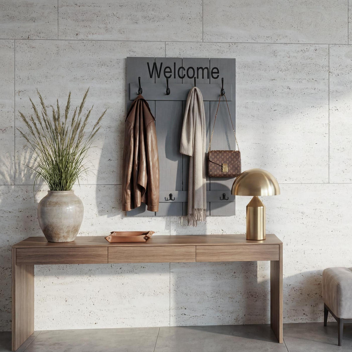 WANDGARDEROBE WELCOME SHABBY Grau, Blau - Blau/Grau, Holz (60/90/8cm) - MCW