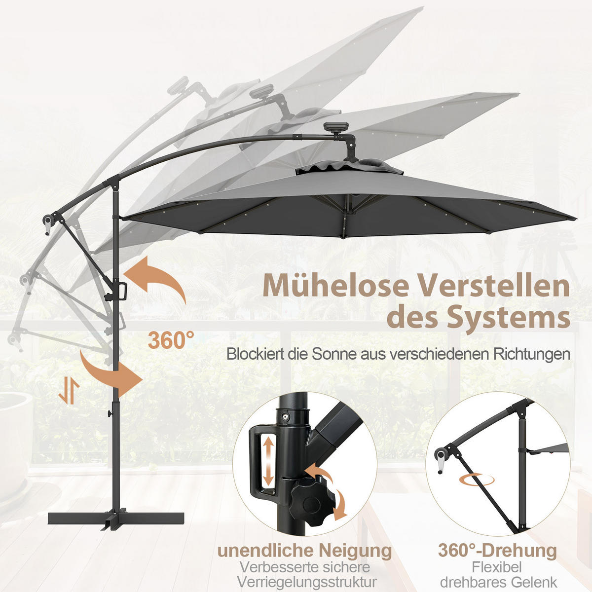 AMPELSCHIRM Grau - Grau, Kunststoff (300/300cm) - COSTWAY