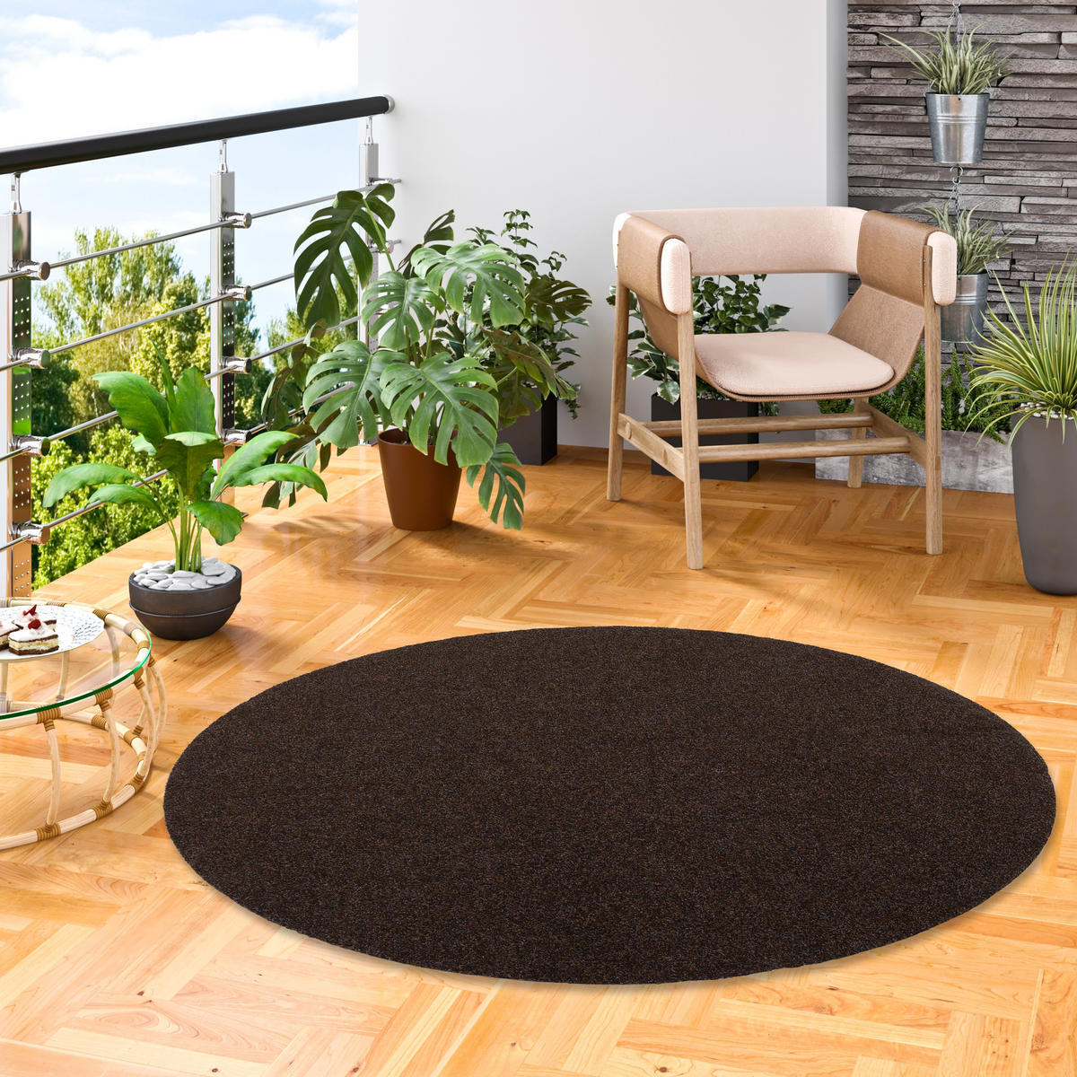 KUNSTRASEN RASENTEPPICH MIT NOPPEN KINGSTON RUND - Braun, Textil (200/200cm) - Snapstyle