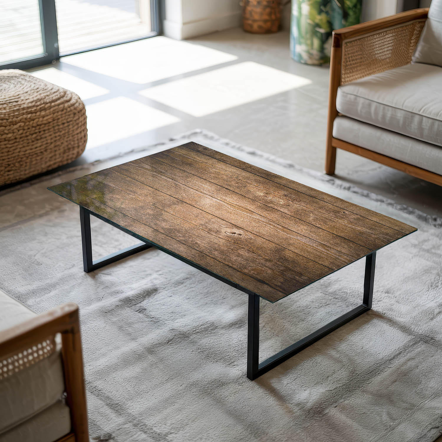 TISCHPLATTE 120x80 cm Holzstruktur Bretterdesign - Dunkelbraun, Glas (120/80/0.4cm) - TULUP