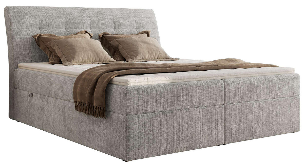 BOXBETT DAGOS 160/200 - Hellgrau Schenille grob gewebt - H3 - Topper T25 - Hellgrau, Textil (160/200cm) - MKS