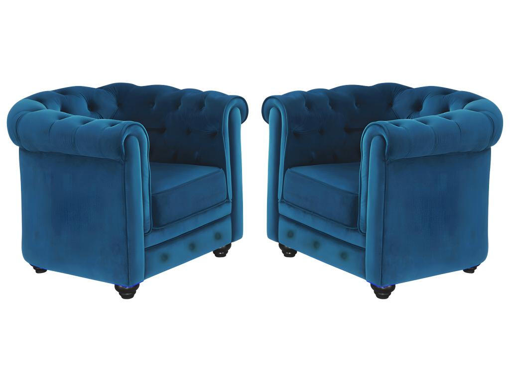 SESSEL 2er-Set - Samt - Grünblau - CHESTERFIELD - Blau, Textil (78/72/88cm) - Vente-Unique