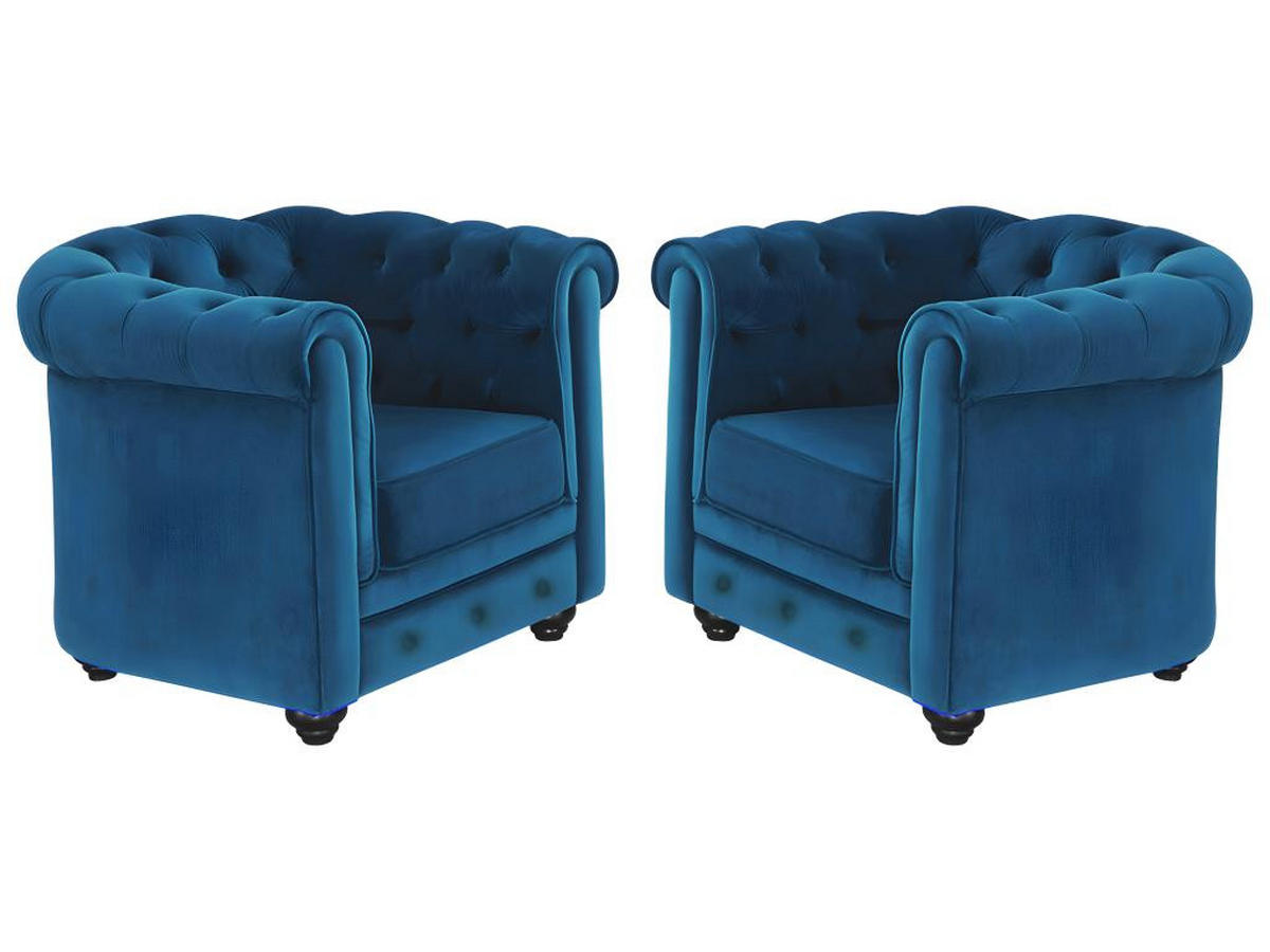 SESSEL 2er-Set - Samt - Grünblau - CHESTERFIELD - Blau, Textil (78/72/88cm) - Vente-Unique