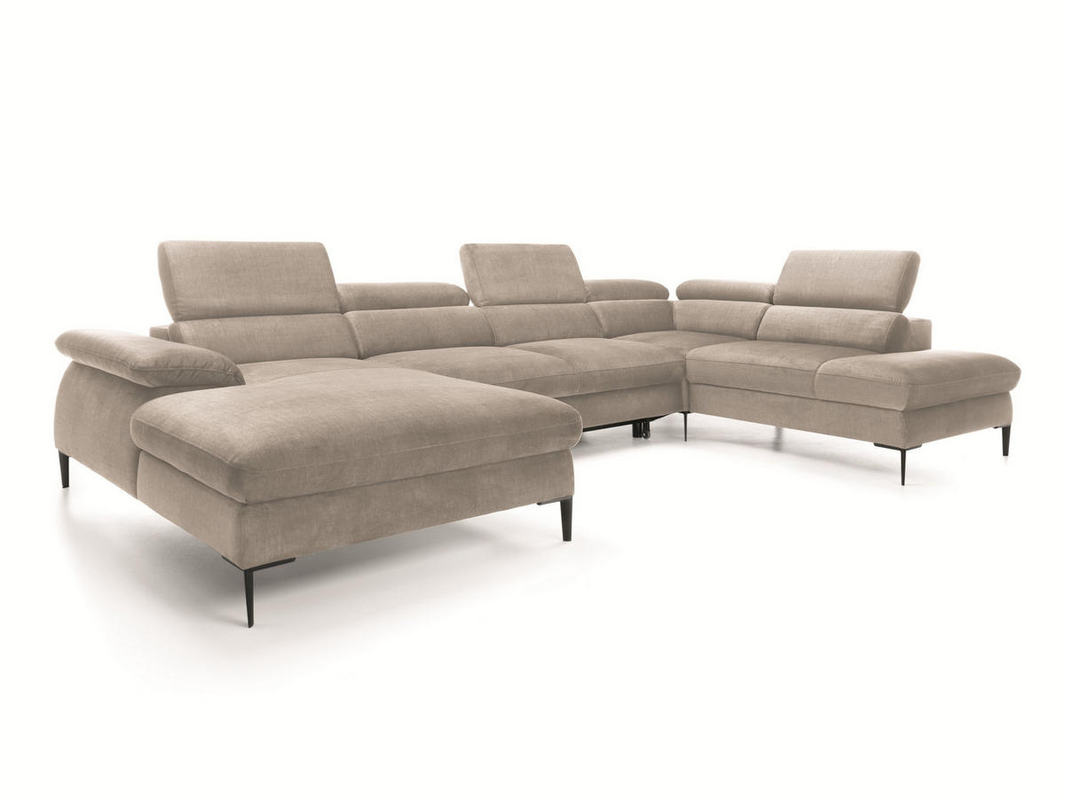 WOHNLANDSCHAFT MESTO Beige Velours-Stoff mit Schlaffunktion - Beige, Holz (353/94/182cm) - MASSENO