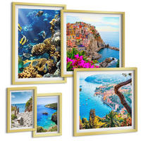 BILDER SET 5er Set - 50x50 cm & 20x30 cm & 40x60 cm Goldrahmen - Berglandschaften im Hintergrund - Goldfarben, Kunststoff (40/60cm) - TULUP