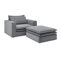 LOVESEAT Set grau Cord, Loungesessel inklusive Hocker - Beige/Grau, Holz/Kunststoff (110/83/161cm) - Furn.Design