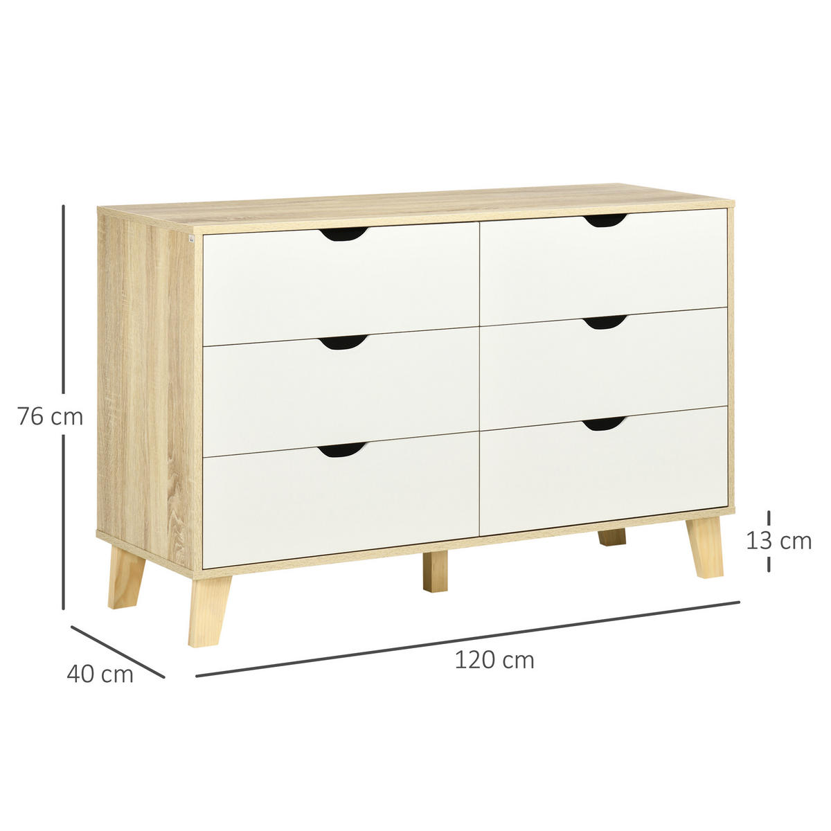KOMMODE Beige und Holzoptik 120/40/76 cm - Eichefarben, Holzwerkstoff (120/76/40cm) - PANGIVO