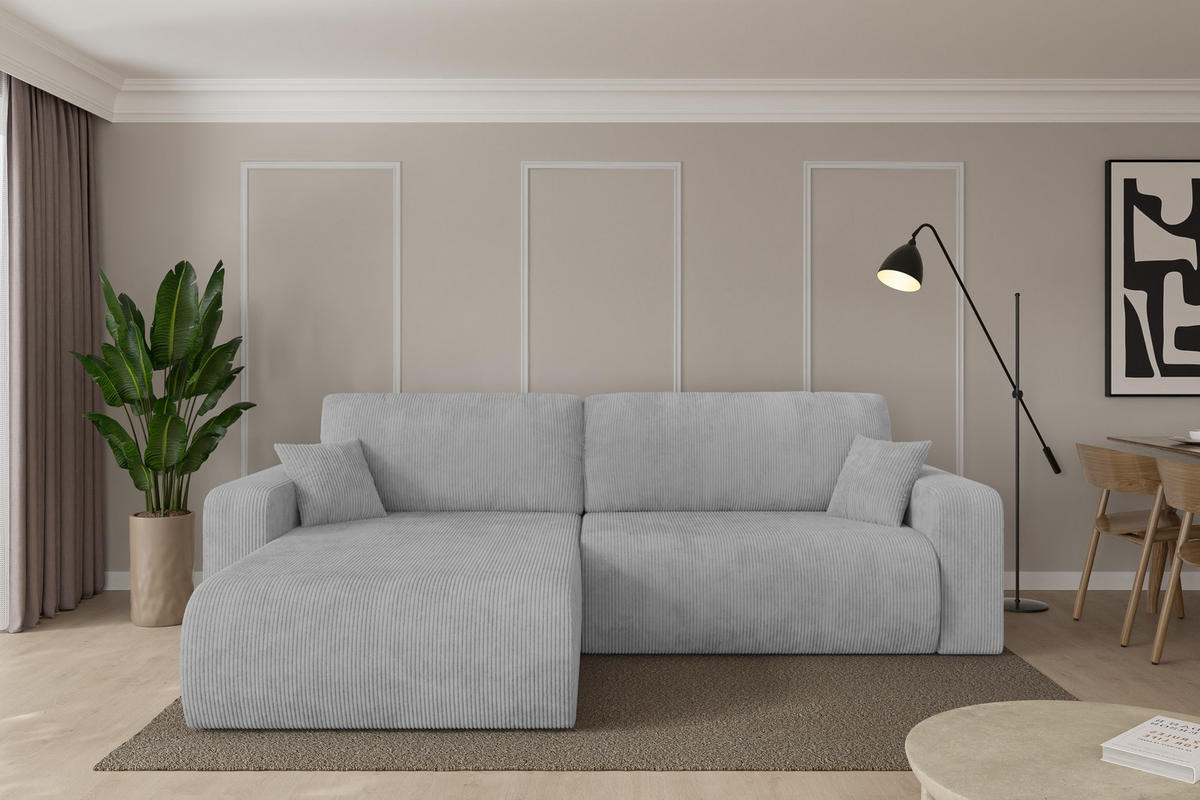 ROHOVÁ SEDAČKA s funkcí spaní, otoman vlevo BERY-L 276x193x88 šedá manšestr - šedá/černá, kompozitní dřevo/textil (276/193cm) - ALTDECOR