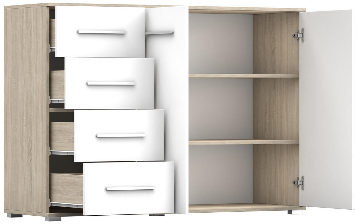 KOMMODE Frida 01 2D4S Sonoma/Weiß 135 cm - Alufarben/Weiß, Holzwerkstoff/Kunststoff (135/95/45cm) - imoebel24
