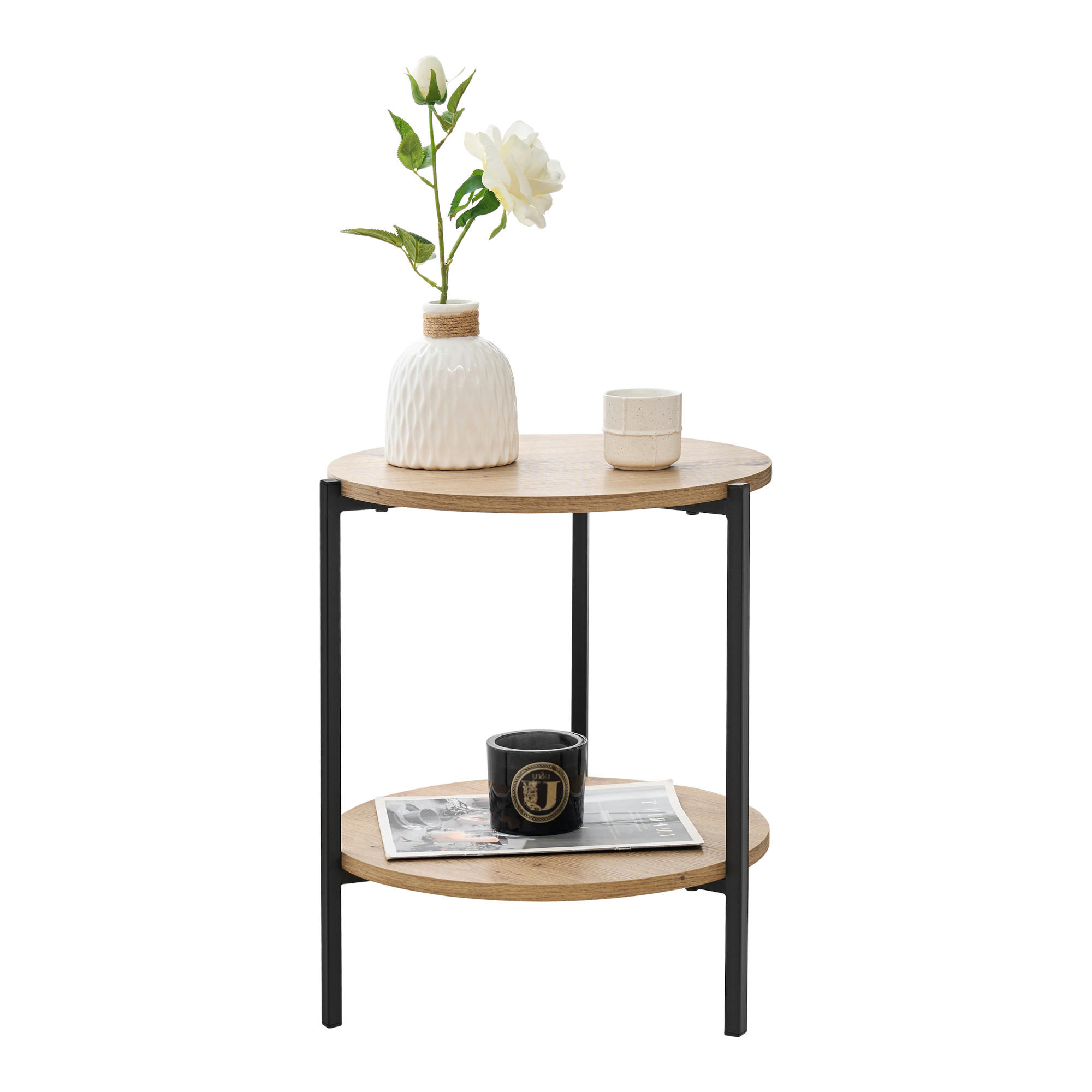 BEISTELLTISCH Kuopio - Schwarz/Braun, Holzwerkstoff/Metall (40/40/50cm) - [en.casa]