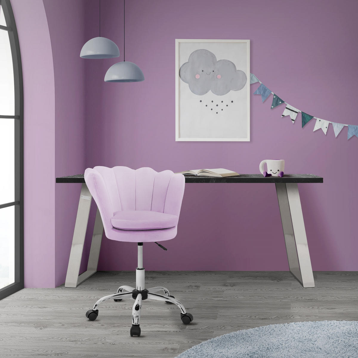 BÜROSTUHL Samt Lila - Flieder, Metall (55/85/60cm) - ML-DESIGN