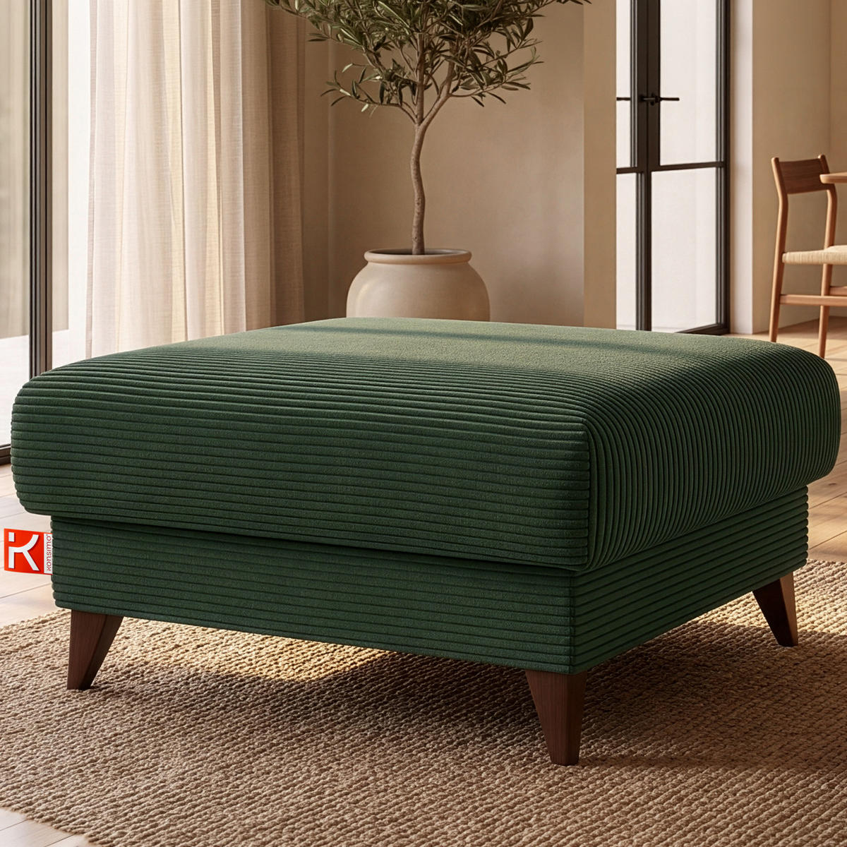 HOCKER GUSTAVO II, Dunkelgrün - Dunkelgrün/Braun, Holz/Holzwerkstoff (92/49/92cm) - KONSIMO®