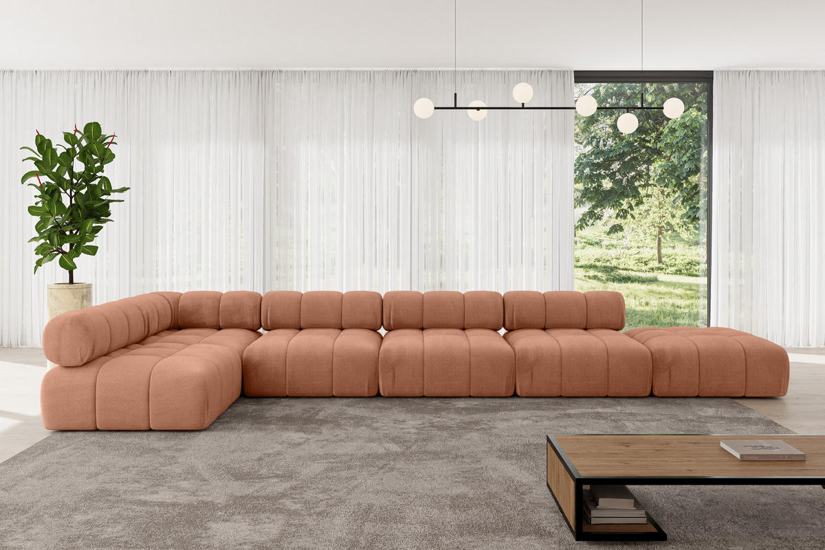 ECKSOFA modulares Sofa Favio-L3 - 475x190x70 cm Apricot Velours - Koralle, Holzwerkstoff/Textil (475/190cm) - ALTDECOR