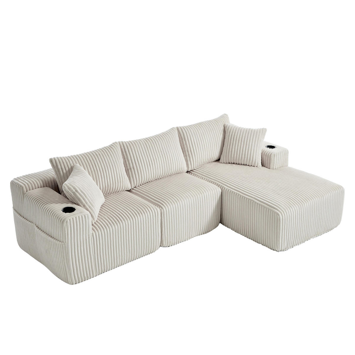 ECKSOFA Inklusive 5 Kissen,seitlicher Stauraum und Getränkehalter, Beige - Beige, Textil (160/257cm) - KOMHTOM