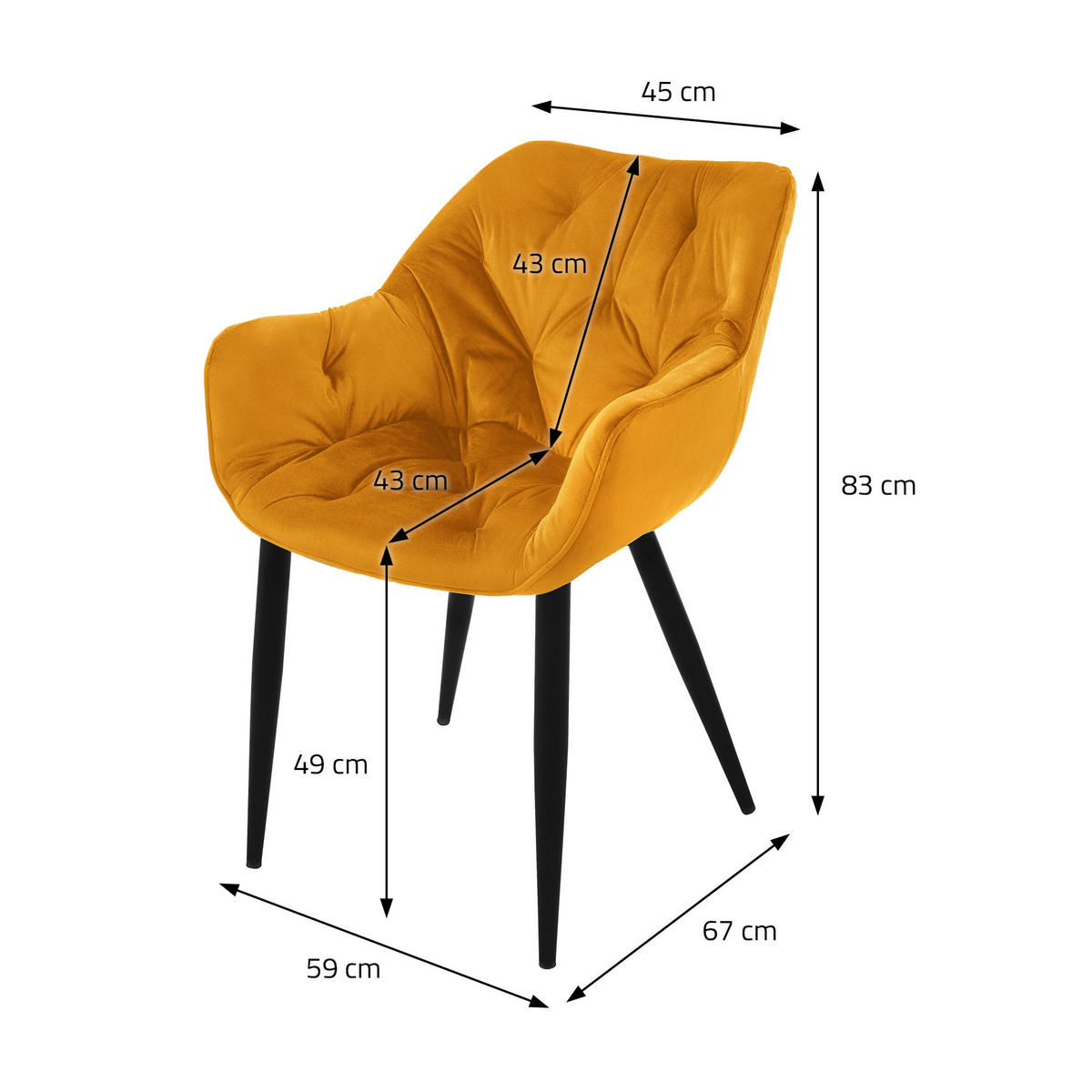 ESSZIMMERSTUHL Samt Senf 6er Set - Dunkelgelb, Metall (67/83/59cm) - ML-DESIGN