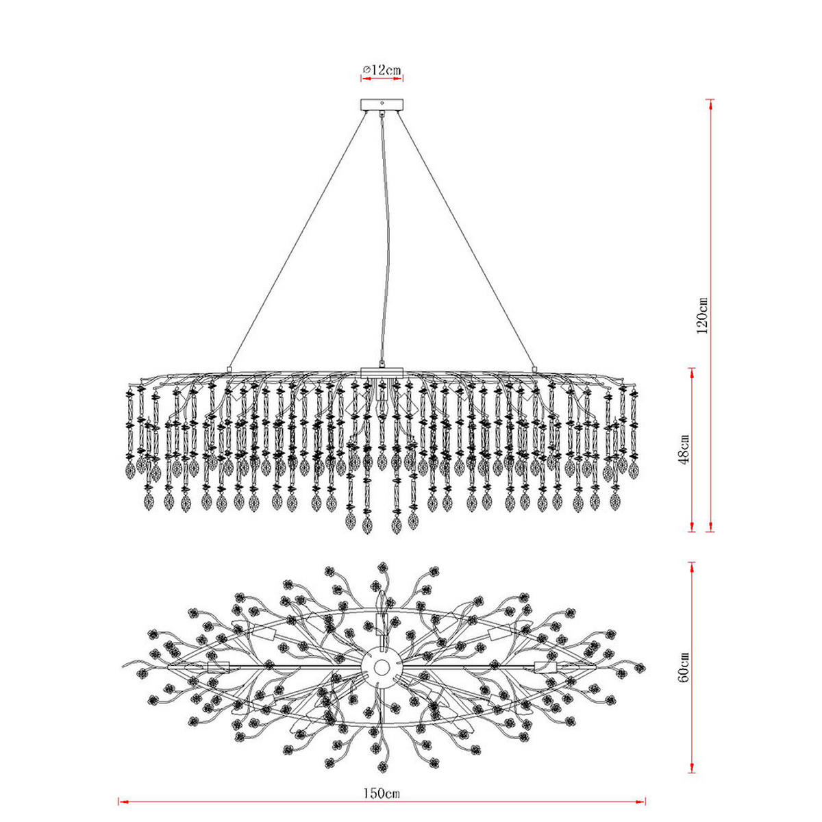 KRONLEUCHTER GLORIA 14 flammig gold - Goldfarben, Glas (150/60/120cm) - Globo Lighting